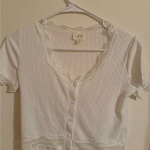 Caution To The Wind White Lace Button-Up Blouse
